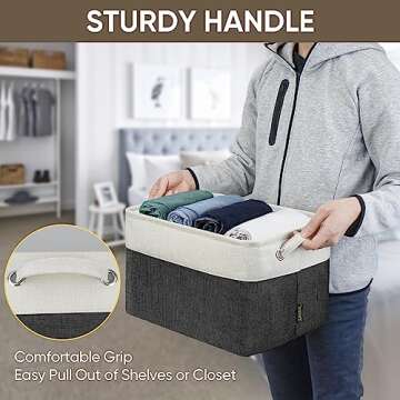 BALEINE Fabric Storage Bins for Shelves, Linen Storage Baskets for Organizing, Decorative Closet Storage Bins for Clothes, Toys, Home Storage (Black, 4 Pack)