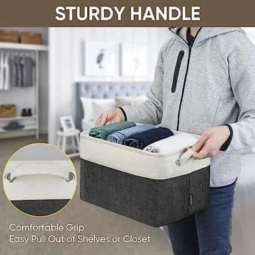 BALEINE Fabric Storage Bins for Shelves, Linen Storage Baskets for Organizing, Decorative Closet Storage Bins for Clothes, Toys, Home Storage (Black, 4 Pack)