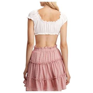 SweatyRocks Women's Sexy Tie Front Crop Top Deep V Neck Puff Short Sleeve Casual Blouse Shirt