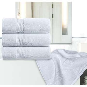 White Classic Luxury Bath Towels Large - Cotton Hotel spa Bathroom Towel |30x56 | 4 Pack | White