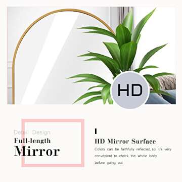 NeuType Arched Full Length Mirror, 71”x27”, Large Full Body Mirror with Aluminium Metal Frame, Shatter Protection, Wall-Mounted Mirrors for Living Room or Dressing Room- Gold（Arched）