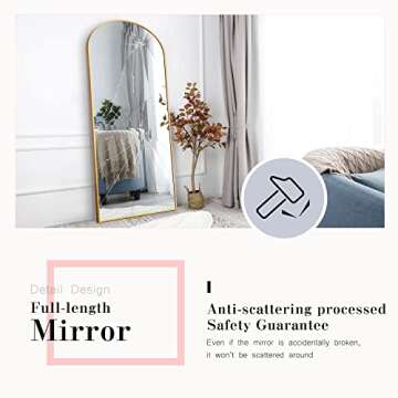 NeuType Arched Full Length Mirror, 71”x27”, Large Full Body Mirror with Aluminium Metal Frame, Shatter Protection, Wall-Mounted Mirrors for Living Room or Dressing Room- Gold（Arched）