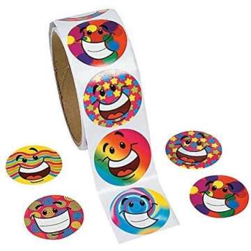 Fun 1000 Colorful Stickers 5 Rolls for Kids and Teachers