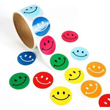 Fun 1000 Colorful Stickers 5 Rolls for Kids and Teachers