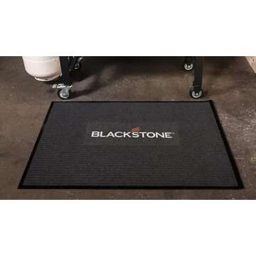Blackstone Griddle Accessories Grill Splatter Mat (43.5" x 30.5"), 5036, Under The Grill Mat for Patio & Deck Protection – Outdoor BBQ Grilling Barbecue Pad for Gas Grill, Garage, Black.