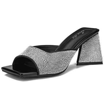 Jiu du Women's Rhinestone Chunky Heeled Sandals - Stylish & Comfortable