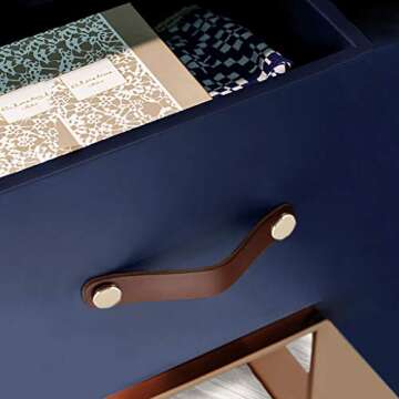 ESreake 4 Pack Soft Genuine Leather Drawer Pulls Handle,Wardrobe Cabinets Kitchen Closet Knobs Door Pulls Handles knobs with Screws,Home Decoration, Handmade (4 Pack, 5.6" - Brown)