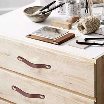 ESreake 4 Pack Soft Genuine Leather Drawer Pulls Handle,Wardrobe Cabinets Kitchen Closet Knobs Door Pulls Handles knobs with Screws,Home Decoration, Handmade (4 Pack, 5.6" - Brown)