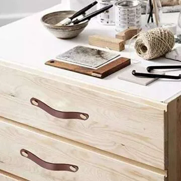 ESreake 4 Pack Soft Genuine Leather Drawer Pulls Handle,Wardrobe Cabinets Kitchen Closet Knobs Door Pulls Handles knobs with Screws,Home Decoration, Handmade (4 Pack, 5.6" - Brown)