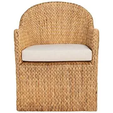 Safavieh Couture Home Collection Solomon Rattan, Natural/Beige Cushion Water Hyacinth Dining Chair (Fully Assembled) CWK2000A, Rattan