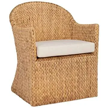 Safavieh Couture Home Collection Solomon Rattan, Natural/Beige Cushion Water Hyacinth Dining Chair (Fully Assembled) CWK2000A, Rattan