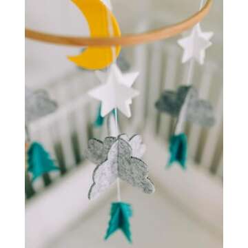 Sorrel + Fern Baby Crib Mobile (Starry Woodland Night, Mint) - Nursery Decoration Crib Mobile and Baby Shower for Boys and Girls