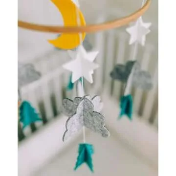 Sorrel + Fern Baby Crib Mobile (Starry Woodland Night, Mint) - Nursery Decoration Crib Mobile and Baby Shower for Boys and Girls