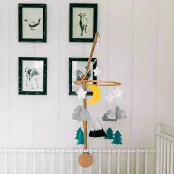 Sorrel + Fern Baby Crib Mobile (Starry Woodland Night, Mint) - Nursery Decoration Crib Mobile and Baby Shower for Boys and Girls