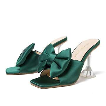 LIURUIJIA Women's Bow High Heels Mules Dress Sandals Slip On Party Prom Wedding Bridal Shoes Green 41 US 8.5