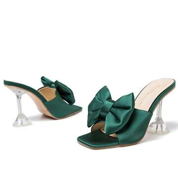 LIURUIJIA Women's Bow High Heels Mules Dress Sandals Slip On Party Prom Wedding Bridal Shoes Green 41 US 8.5