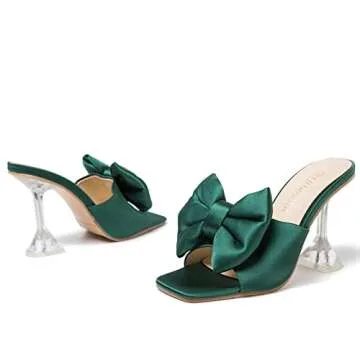 LIURUIJIA Women's Bow High Heels Mules Dress Sandals Slip On Party Prom Wedding Bridal Shoes Green 41 US 8.5