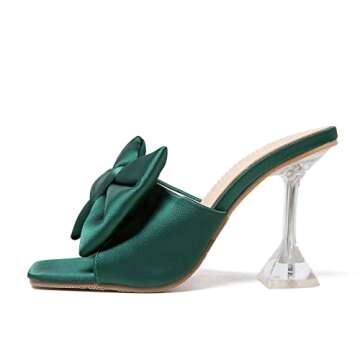 LIURUIJIA Women's Bow High Heels Mules Dress Sandals Slip On Party Prom Wedding Bridal Shoes Green 41 US 8.5