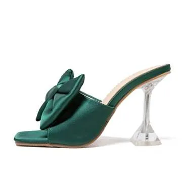 LIURUIJIA Women's Bow High Heels Mules Dress Sandals Slip On Party Prom Wedding Bridal Shoes Green 41 US 8.5