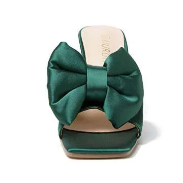 LIURUIJIA Women's Bow High Heels Mules Dress Sandals Slip On Party Prom Wedding Bridal Shoes Green 41 US 8.5
