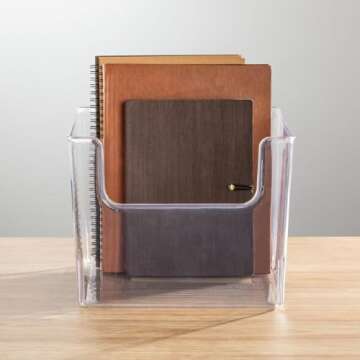 mDesign Modern Plastic Open Front Dip Storage Organizer Bin Basket for Home Office Organization - Shelf, Cubby, Cabinet, Cupboard, and Closet Organizing Decor - Ligne Collection - Clear