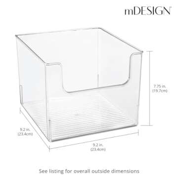 mDesign Modern Plastic Open Front Dip Storage Organizer Bin Basket for Home Office Organization - Shelf, Cubby, Cabinet, Cupboard, and Closet Organizing Decor - Ligne Collection - Clear