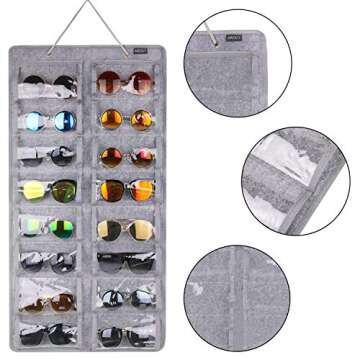 AROUY Sunglasses Organizer Storage, Hanging Dust Proof Wall Pocket Glasses Organizer - 16 Felt Slots...