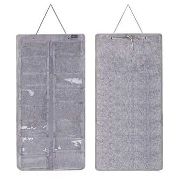 AROUY Sunglasses Organizer Storage, Hanging Dust Proof Wall Pocket Glasses Organizer - 16 Felt Slots Sunglass Organizer Holder with Metal Hook and Sturdy Rope (Gray, Dust Proof)