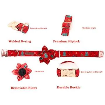 Elegant little tail Christmas Dog Collar, Female or Male Dog Collar Flower, Pet Collar Adjustable Dog Collars with Flower for Small Medium Large Dogs
