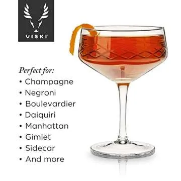 Viski Admirl Stemmed Cocktail Glasses, Crystal Drinkware Perfect for Gin & Tonic, Spritz, and Manhat...