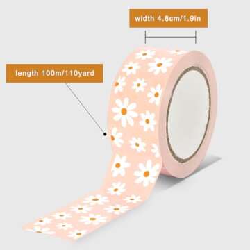 Whaline Pink Daisy Decorative Packing Tape 110 Yard Gift Boxes Wrapping Tape Shipping Tape for DIY A...