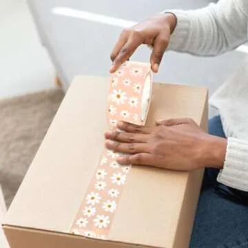 Whaline Pink Daisy Packing Tape for Gifts and Crafts