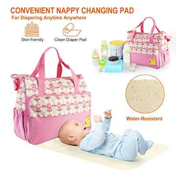 5PCS Diaper Bag Tote Set - Baby Bags for Mom (Pink)