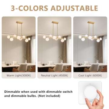 Jonsi Dining Room Light Fixture Over Table, Mid Century Chandeliers, Modern 8 Lights Globe Glass Linear Chandelier Adjustable Ceiling Hanging for Living Dining Room Kitchen Island, Gold