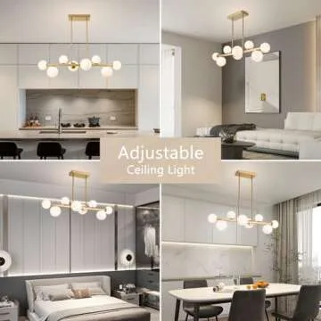 Jonsi Dining Room Light Fixture Over Table, Mid Century Chandeliers, Modern 8 Lights Globe Glass Linear Chandelier Adjustable Ceiling Hanging for Living Dining Room Kitchen Island, Gold