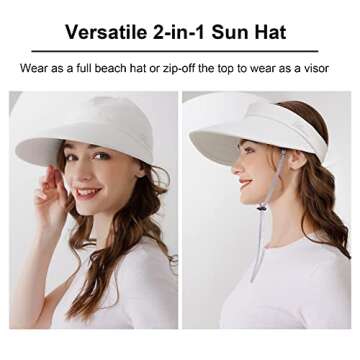 Wide Brim Womens Sun Hat, 2 in 1 Zip-Off Sun Protection Visor Beach Hat for Women, Packable Golf Hat...