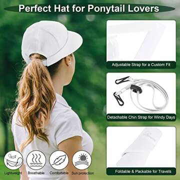 Wide Brim Womens Sun Hat, 2 in 1 Zip-Off Sun Protection Visor Beach Hat for Women, Packable Golf Hat, White