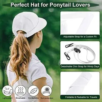 Wide Brim Womens Sun Hat, 2 in 1 Zip-Off Sun Protection Visor Beach Hat for Women, Packable Golf Hat, White