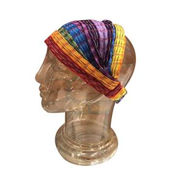 Extra Large 'Snug Fit' Headband Scarf Woven No Slip Cotton & Elastic Band Multicolor Rainbow