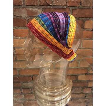 Extra Large 'Snug Fit' Headband Scarf Woven No Slip Cotton & Elastic Band Multicolor Rainbow