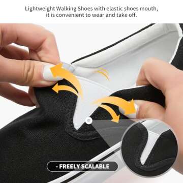 Women's Canvas Slip On Sneakers Fashion Flats Shoes White Canvas Shoes(Black.US5.5)