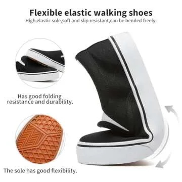 Women's Canvas Slip On Sneakers Fashion Flats Shoes White Canvas Shoes(Black.US5.5)