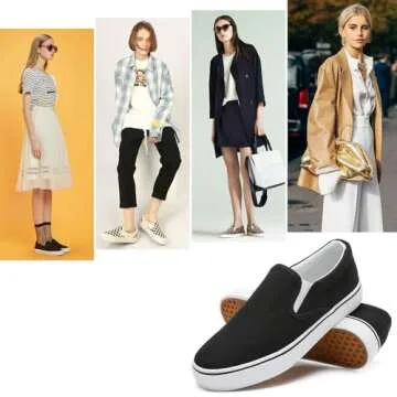Women's Canvas Slip On Sneakers Fashion Flats Shoes White Canvas Shoes(Black.US5.5)