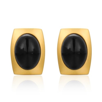 Chunky Gold Geometric Stud Earrings: Trendy Vintage 14K Gold Plated Black Cubic Zirconia Statement C...