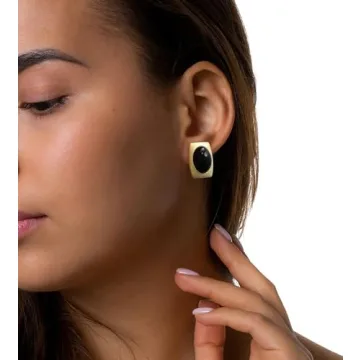 Trendy Vintage Gold Stud Earrings with Black CZ - Chic Statement Jewelry