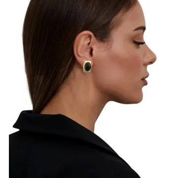 Trendy Vintage Gold Stud Earrings with Black CZ - Chic Statement Jewelry