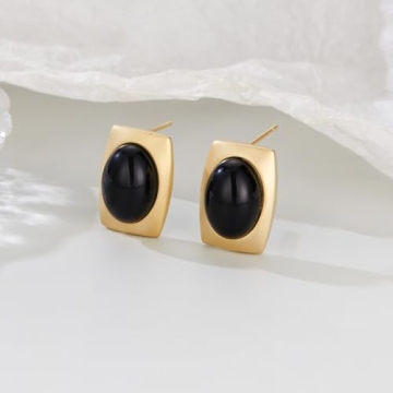 Trendy Vintage Gold Stud Earrings with Black CZ - Chic Statement Jewelry