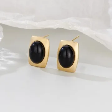 Trendy Vintage Gold Stud Earrings with Black CZ - Chic Statement Jewelry