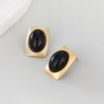 Trendy Vintage Gold Stud Earrings with Black CZ - Chic Statement Jewelry