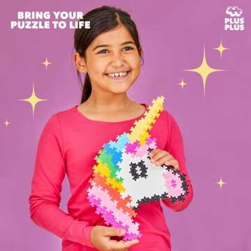 Plus Plus Puzzle By Number, 250 Piece Mini Interlocking Hashtag Color Blocks, 3D Pixel Art Kit for Kids - Unicorn